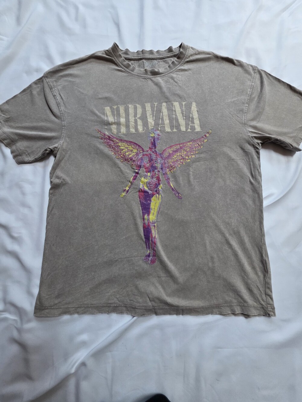 Nirvana In Utero Angel Graphic Band T-Shirt Gray Washed Cotton Size Small